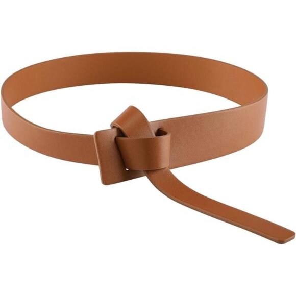 Women Fashion Knot Belt for Dress Jeans Cowhide PU Leather - Coffee main image 6